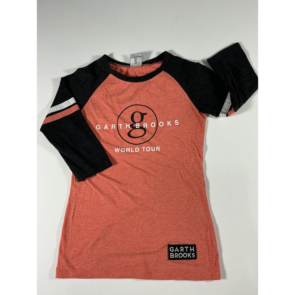 Garth Brooks World Tour #7 Raglan Baseball Jersey Shirt Coral Black Size S